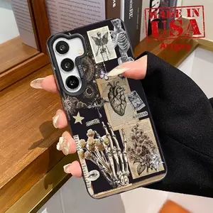 Skeleton Hand Patterned Phone Case Compatible with Galaxy S24 Plus S25 Ultra S23 Ultra S22+ Shockproof Non Slip Military-Grade Protection Slim Cover Cellphone Protective