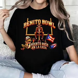 Benito Bowl Puerto Rican Enlacas flag and frog print top, casual unisex street style, suitable for both men and women.