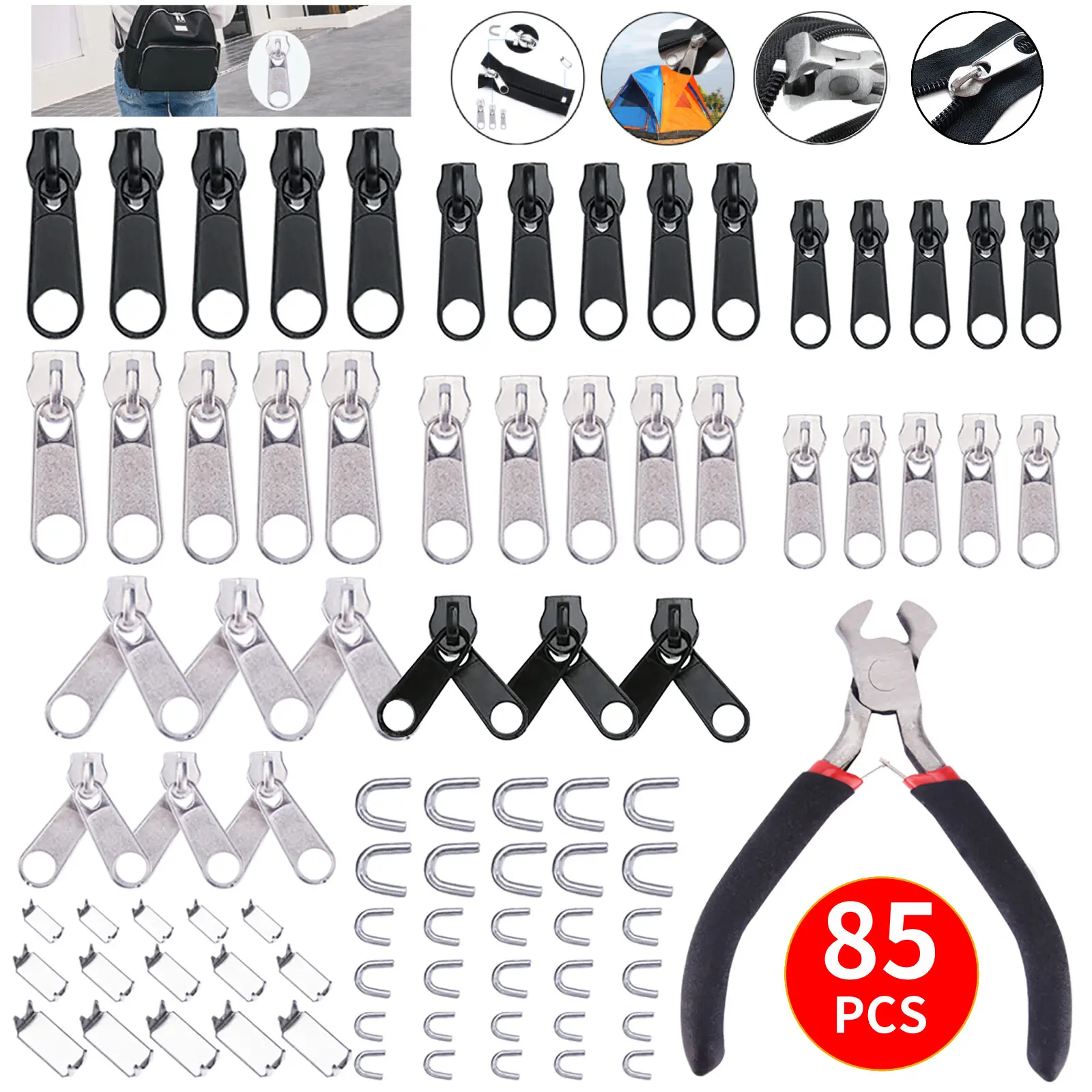 85Pcs Fix Zipper Zip Slider Repair Instant DIY Kit Removable Rescue Replacement