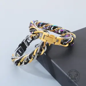 GTHIC Punk Colorful Design Cuban Chain Stainless Steel Bracelet for Men Women Birthday Gift Charms Jewelry Accessories