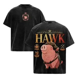 Hawk -7DS Seven Deadly Sins Gluttony Pig Mascot Double Printed Tee, Stone Wash Streetwear For Men, Heavyweight Unisex Oversized Shirt, Gift For Anime Fans