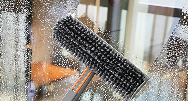 AIR U 3-in-1 Floor Scrub Bathtub Brush with Long Handle, Double-Sided, Heavy-Duty Stiff Bristles & Squeegee – Scrape & Scrub for Shower, Bathroom, Patio, Garage, Kitchen, Wall & Deck – Home Cleaning Essentials