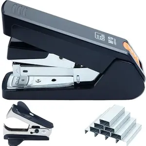M&G Effortless Desktop Stapler - 50 Sheet Capacity Stapler with One Finger Stapling, Portable and Space-Saving Design, Perfect for Office, School, and Home Use, Includes 1000 Staples and Staple Remover, Compact and Lightweight Black Stapler