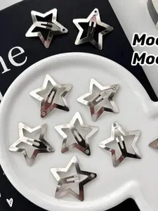 Star Shaped Hair Clips, 2000s Y2K Style Snap Grip Star Hairpins, Silver Metal Hair Accessories Suitable For Girls And Women, Street Style Claw Clips Hair Claws Hair Barrettes, School Stuff, Head