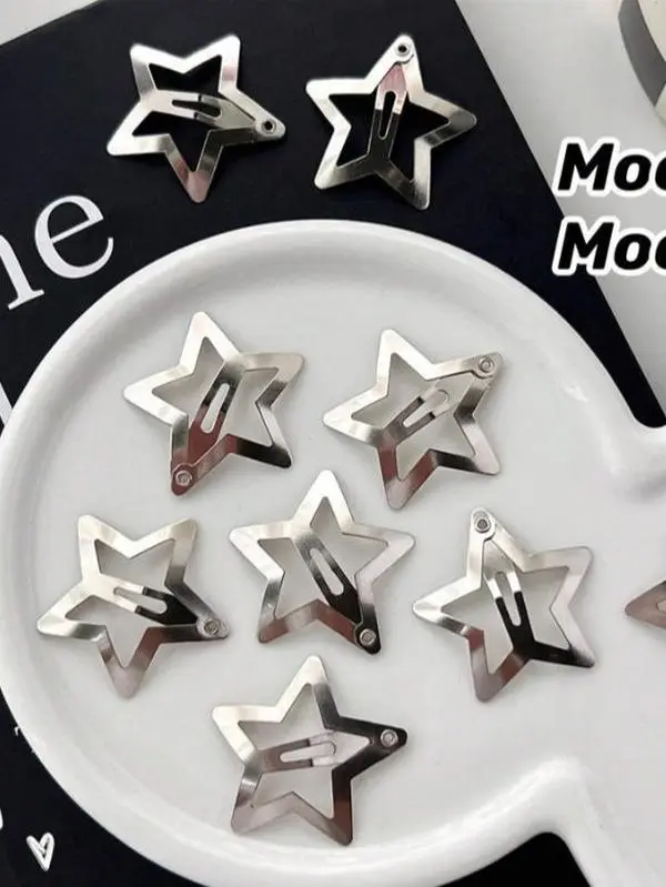 Star Shaped Hair Clips, 2000s Y2K Style Snap Grip Star Hairpins, Silver Metal Hair Accessories Suitable For Girls And Women, Street Style Claw Clips Hair Claws Hair Barrettes, School Stuff, Head