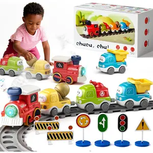 Electric Train Set for Toddlers with Sound & Lights, Magnetic Connection Train Toys with Tracks & Road Signs, Christmas Birthday Gift for 3 4 5 6 Year Old Boys Girls