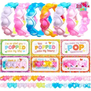 JOYFY 28 Packs Cards with Pop Fidget Bracelet Relief Finger Press Toy for Kids Classroom Exchange Prizes Party Favors