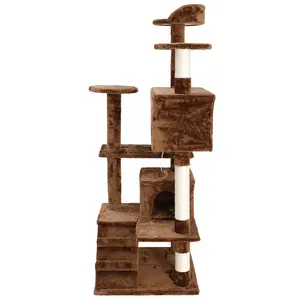SUPERDEAL 53" H Cat Tree Scratching Post Condo Tower Pet Kitty Playhouse Activity, Brown