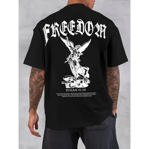 FREEDOM Archangel Saint Michael Men's T-Shirt, Isaiah 41:10 Christian Streetwear Oversized Tee, Casual Gothic Urban Fashion, Ideal for Church, Daily Casual and Gift for Christian Believers & Faith Enthusiasts
