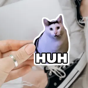 Funny meme HUH Cat 3 inches Sticker, Waterproof Sticker for Laptop Water Bottle Book