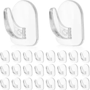 30PCS Clear Adhesive Hooks Wall Hooks Christmas Window Hanger Ring Hanger, Transparent Reusable Small Acrylic Sticky Hangers with Non Marking Sticker for Home Kitchen Bathroom Bedroom Office Use