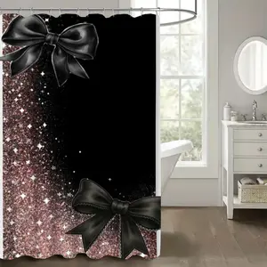 Romantic Rhinestone Gradual Bow Bath Curtain, No Drilling Wall Mount, Waterproof Bathroom Privacy Curtain, Modern Style, 1pcs/3pcs/4pcs