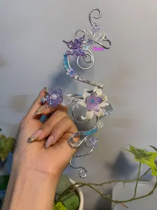 Lavender Butterfly Bloom Handmade Fish Keychain, Fairycore Bag Charm, Aesthetic Floral Keyring, Handmade Gift