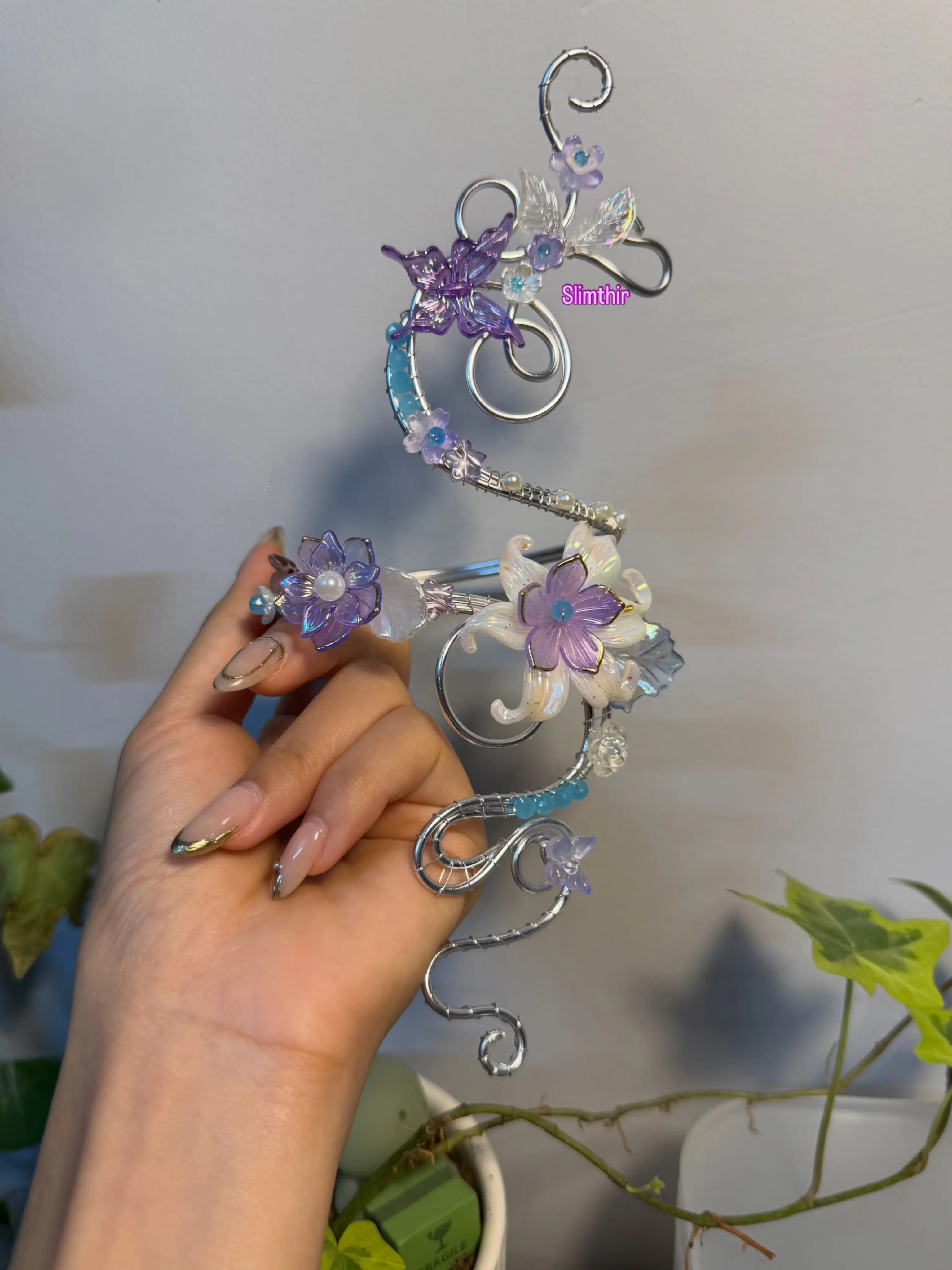 Lavender Butterfly Bloom Handmade Fish Keychain, Fairycore Bag Charm, Aesthetic Floral Keyring, Handmade Gift