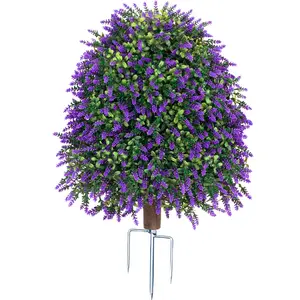 2-Pack Artificial Lavender Bunches, UV-Resistant with Ground Stakes, Easy Installation, &, for Outdoor Indoor Decor