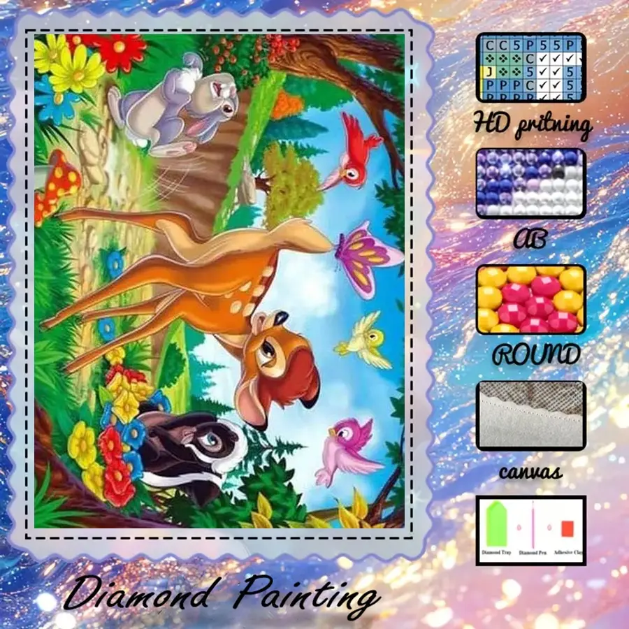 5D-DIY, Handcraft, velvet canvas, diamond art, diamond painting kit, forest, animals, fairy tale AB diamonds, fairy dust diamonds, perfect home decoration, wall art painting, handmade diamond art painting kit, special craft diamond art kit