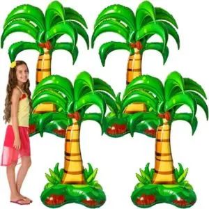 4 pcs 52 inch 3d big palm tree balloons birthday wedding party decor inflatable palm tree foil balloons for kids adults hawaiian luau party baby shower ball summer theme decorations