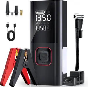 Jump Starter with Air Compressor, 5000A Battery Jumper Starter Portable (9L Gas/8L Diesel) with 160PSI Auto-Shutoff Tire Inflator, 12V Jump Box Car Battery Jump Starter with Jumper Cables, LED Light