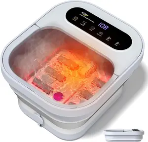 ALLJOY Foot Spa Bath Massager with Heat, Collapsible Foot Massager Spa Soaking Tub with Bubbles, Pumice Stone, Timer, 6 Shiatsu Massage Rollers Pedicure FootSpa for Relaxation, Gifts for Dad, Mom