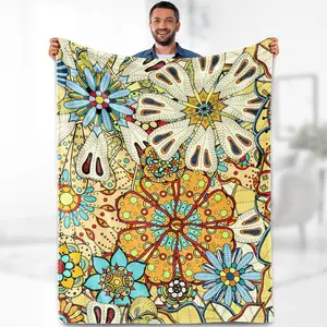Boho Floral Blankets Gifts for Women - Bohemian Colorful Flowers Print Decor Throw for Girls Adults Soft Fuzzy Fleece Cozy Plush Bed Couch Birthday Christmas Lightweight Blankets 50"inx60"in