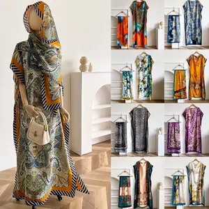 Women's Floral Print Long Dress  Scarf SetBoho Casual Shawl Dress Scarf Set for Beach Vacation Holiday Ladies Clothes for All Seasons