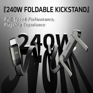 basemo Invisible Holder Charger Cable with Stand, 240w super fast charging 2-in-1 Fast Charging Cord & Phone Stand for Gaming, Office, Car Travel, Compatible with iPhone Samsung Type-C charging cable Black