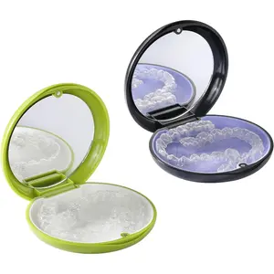 2 PCS Retainer Cases, Compatible with Invisalign, Mouth Guard Case with Mirror, Suitable for Storage Retainer Removal Tool, Chewy, and Brush (1PCS Green White+1PCS Black Purple)