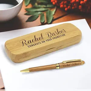 Custom Engraved Bamboo/Walnut Pen Gift Box Set for Teachers Bosses Retirement Graduation Creative Unisex Gift Perfect Groomsman Father's Day Choice Essential for Study Luxurious Men's Fountain Pen