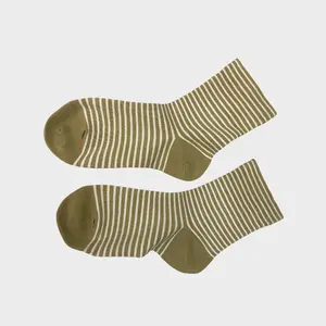 Organic Green Cotton Crew Green and White Stripes Socks