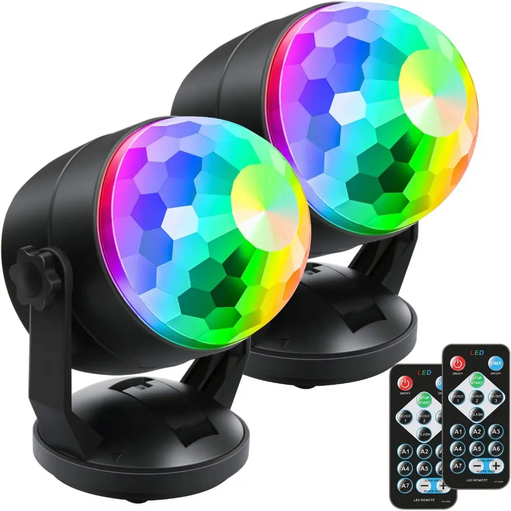 Home Supplies 2-Pack Automatic Self-Rotate Multi-Colors LED Disco Lights - Portable Sound-Activated, Battery/USB Powered Strobe Lights with Batteries for Halloween, Wedding, Party (2025 Christmas Decor Gifts), Birthday