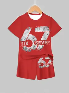 Distressed Number Letter Print Short Sleeve Shorts Set, Go Out Sets, Trendy Street Style Casual Kids Clothing, Summer Fashion