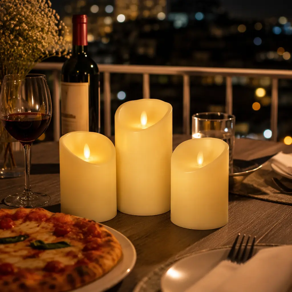LED Flame Effect Pillars - LED Lights with Real Unscented Wax, Melted Edge, Smooth Finish, AA Battery Operated, Pearl Ivory, Kids Safe Indoor/Outdoor Decor, Indoor Use