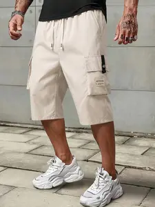 Men's Summer Fashion Workwear Capri Pants, Elastic Waistband with Multiple Pockets, Casual Sporty Seven-Quarter Pants, Breathable and Comfortable