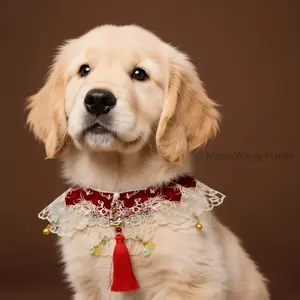 Handcrafted Festive Pet Cape Chinese Inspired Cloud Collar With Lion Tassel Charm For Cats Small Dogs Hanfu Style Scarf Accessory Elegant Cloud Collar For Pets Hanfu Inspired Shoulder Cape With Lucky