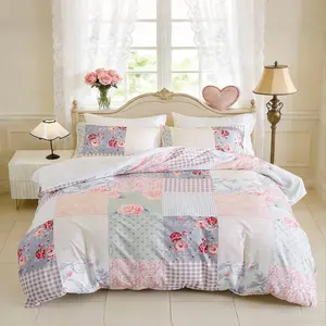 3-Piece Country Style Plaid Rose Floral Bedding Set, Includes 1 Duvet Cover and 2 Pillowcases, Soft Polyester, King Size, All Seasons, Soft Bedding Sets