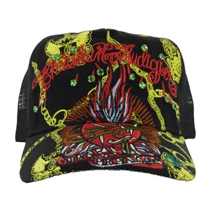 Christian Audigier Heart Breaker Trucker Hat - Y2K Classic with Premium Embroidery & Bling - Super Chic Throwback Design