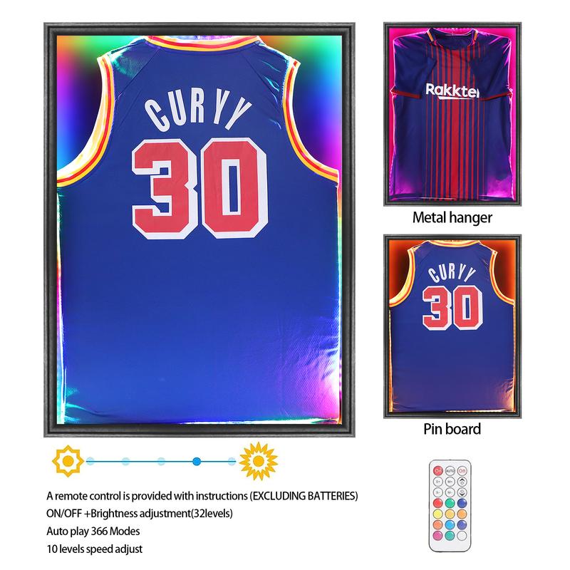 LED Jersey Frame Display Case - Jersey case with led Lights - Large Lockable Frames Shadow Box with UV Protection for Baseball Basketball Football Soccer Hockey Sport Shirt, Black