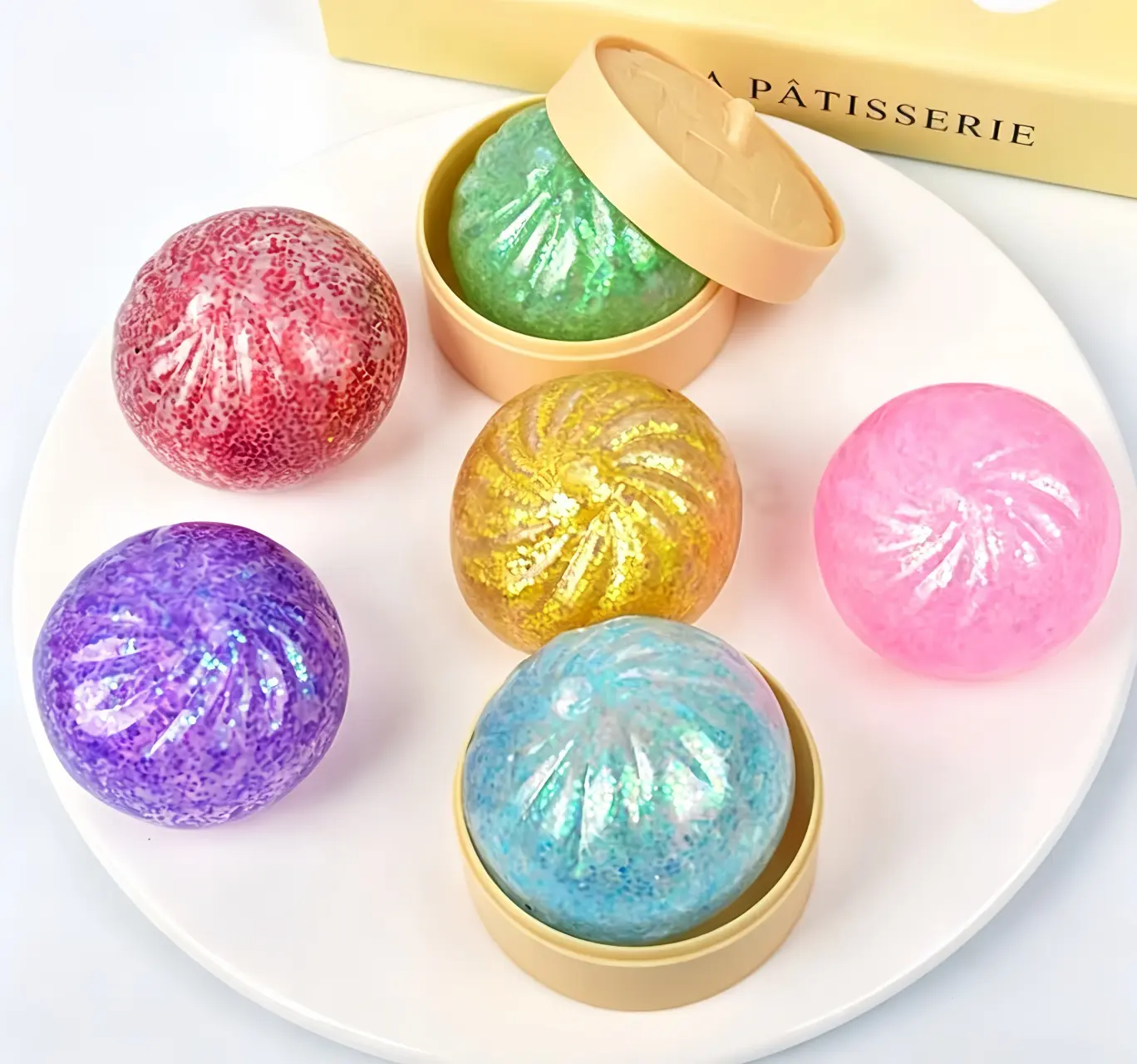 Mini Dumpling Squishies - Bun Stress Relief Fidget Sensory Toys, Colorful Easter Basket Stuffers with Stretchy Steamer Desk Toys