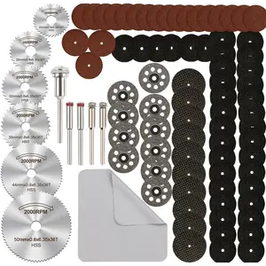 Wheel Set for Rotary Tool, 88 count HSS Circular     Glass Plastic Metal Stone  Drill Wheels Kit with Mandrels for Dremel