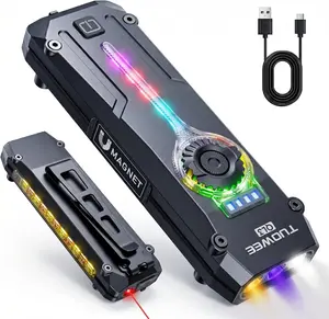 TUOWEE QL3 UV Flat Multifunctional High Lumens EDC Flashlight - Rechargeable 1800 Lumens Pocket Light, RGB, Magnetic Base, Dual Switch, Stepless Dimming, USB-C Waterproof Work Torch (Work Accessories, EDC Items, Emergency Backup Standard Torches)