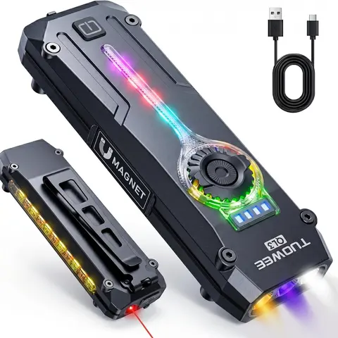TUOWEE QL3 UV Flat Multifunctional High Power EDC Flashlight - 1800 Lumens Pocket LED UV Lamp, Color Changing RGB, Magnetic Base, Dual Switch, Stepless Dimming, USB-C Waterproof, Strobe, Rechargeable (EDC Items, Outdoor Gadgets, Home Improvement Tools), H