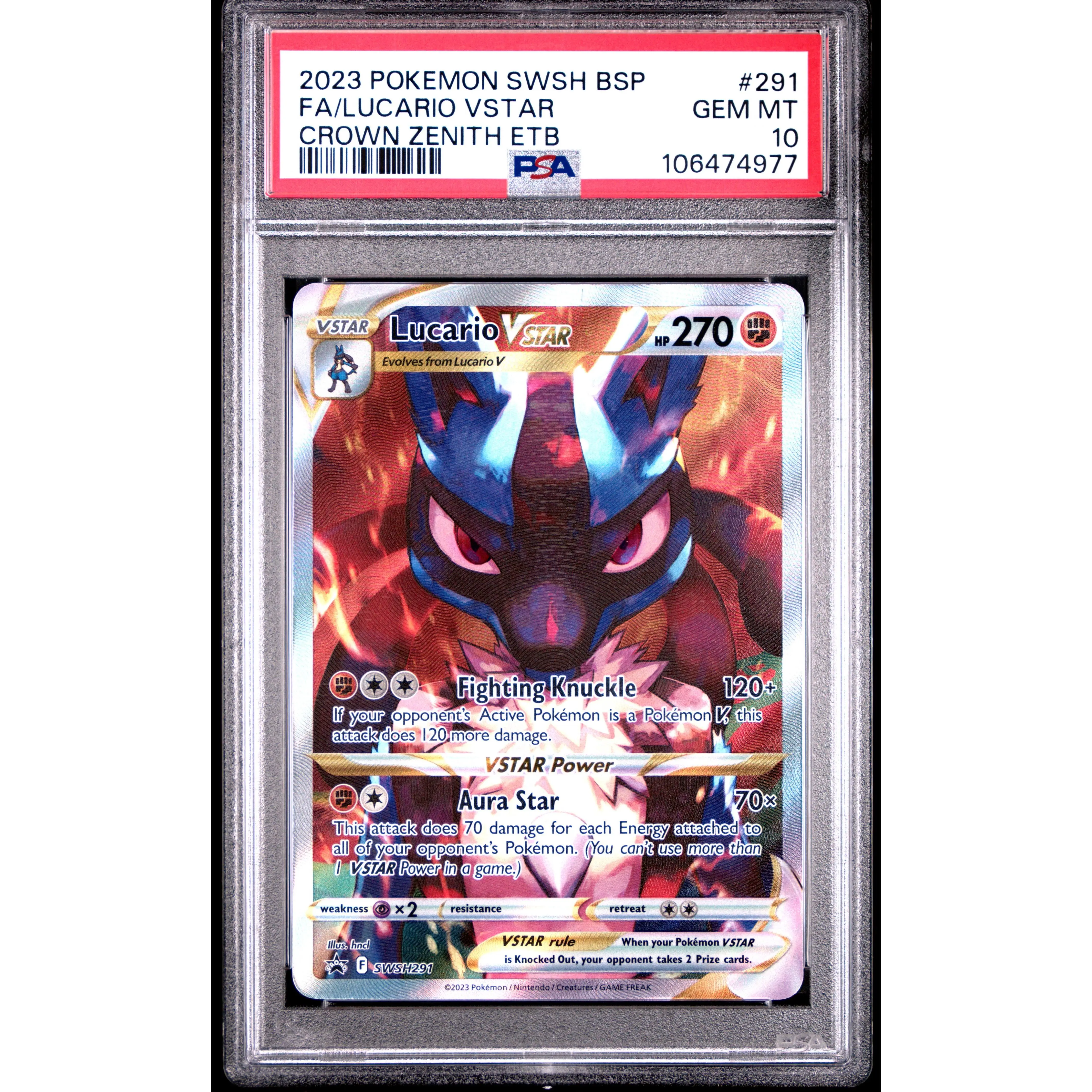2023 Pokemon Swsh Black Star Promo Crown Zenith Etb Fa/Lucario Vstar 10 PSA #291