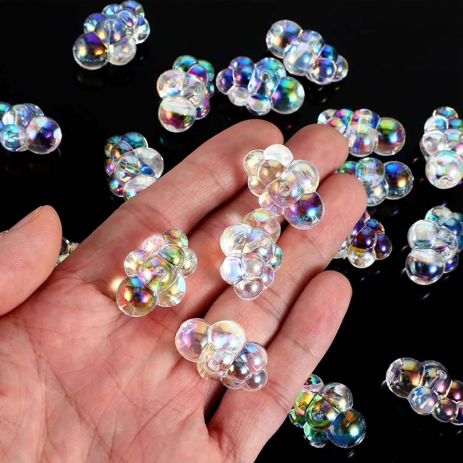 20 Pcs Tiny Fake Bubbles Coloful Transparent Cloud Beads Clusters Acrylic Loose Decor Miniature Dollhouse Accessories for Jewelry Bracelet Making DIY Projects Fairy Garden Beach Dollhouse