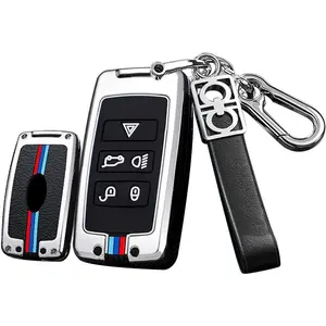 Key Fob Cover for Land Rover Range Rover Evoque Velar Vogue Sport Jaguar F-PACE F-Type XE XEL XF XFL XJ XKR Smart Key Cover Accessories Alloy+TPU Double Protector-A Keychain Silver
