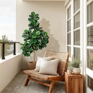 4 to 7FT Artificial Fiddle Leaf Fig Tree – 77 Leaves, Faux Ficus Lyrata with 7.8" White Pot, Realistic Floor Plant for Living Room, Home Office Indoor Decor