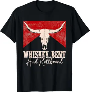 Whiskey Bent And Hellbound Graphic Western Cactus Deserts Summer Shortsleeve Cotton T-Shirt