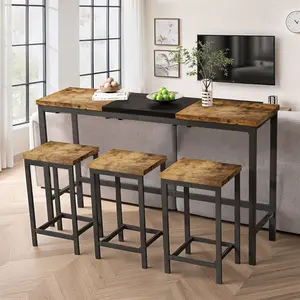 Bellemave Modern Design Kitchen Dining Table Set with 3 Stools Sturdy MDF Panels & Metal Frame Space-Saving Hanging Stool Easy Assembly