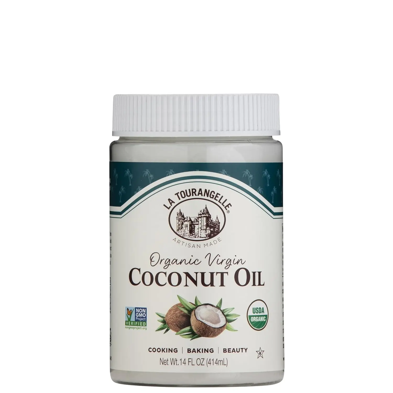 Organic  Coconut Oil - Expeller Pressed Pure Coconut Oil for Cooking, Baking, Hair and Skin Care, 14 fl oz