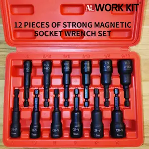 12-Piece Magnetic Hex Nut Driver Socket Set, Professional Impact Hex Nut Driver Bit Main Kit, Imperial and Metric, 1/4 Inch Standard Quick-Change Connector, Impact Sockets Set. good gift