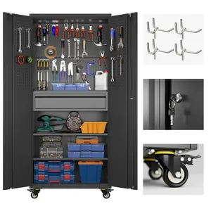 Aobabo Heavy-Duty Steel Metal Garage Storage Cabinet with Wheels, Lockable Tool Storage, High-Load Capacity, 1 Drawer, Indoor Home Cupboard (Assembly Required)